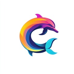 Obraz premium Colorful dolphin logo design, ocean background, illustration, website icon