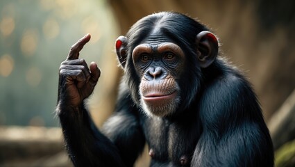 Humorous chimpanzee performing a hand gesture