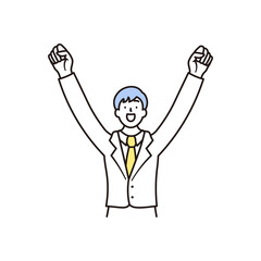 合格して喜び両手を上げガッツポーズをしている男子高校生のシンプルな上半身のイラスト素材
