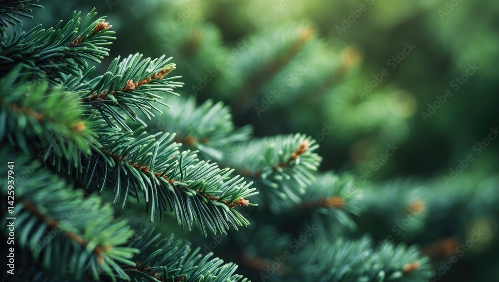 Aufkleber Close-up of a spruce tree branch with a festive Christmas pattern and textured background