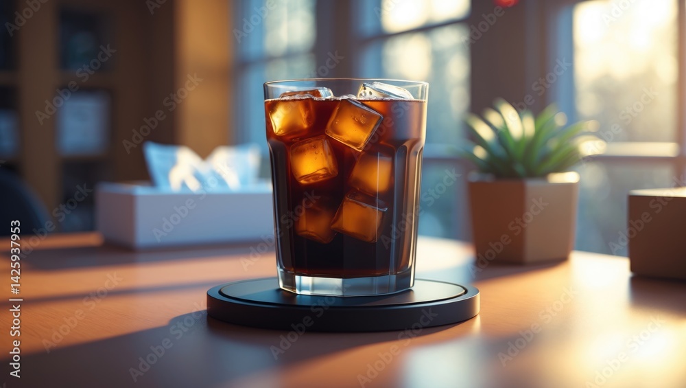Poster Office Setting with Cold Brew Iced Coffee on Table
