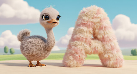 A super colorful and bright composition featuring large 3D letters "A B C" in the center, each letter designed in soft,