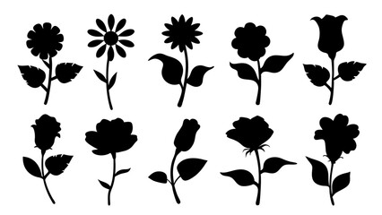 set of flowers silhouette vector on white background