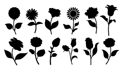 set of flowers silhouette vector on white background