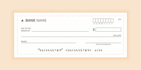 Modern Blank Bank Cheque Paper Mockup, American Blank Cheque Design Stock Illustration Template