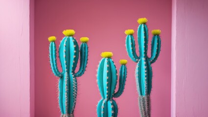 Minimal Creative Stillife: Vibrant Cactus Art with Abstract and Tropical Touches