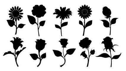 set of flowers silhouette vector on white background