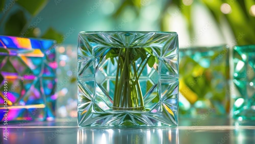 Aufkleber Vibrant glass block pattern with abstract textures and light refraction effects