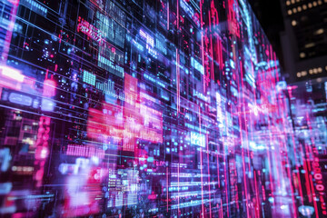 Fototapeta premium vibrant cyberpunk digital landscape with glowing neon colors and intricate data patterns, evoking sense of futuristic
