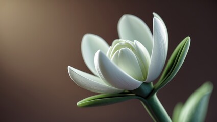 Fototapeta premium Close-up of a white flower bud on a blooming plant in springtime