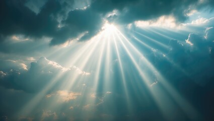 Epic sky with sun rays background showcasing dramatic clouds and sunlight