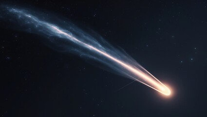 Isolated comet with luminous tail against a dark space background