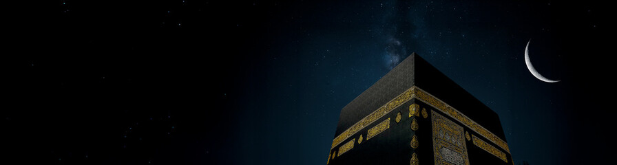Kaaba, Ramadan crescent is rising and the starry sky	