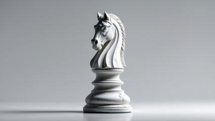 Obraz premium Ancient white chess horse sculpture with a black face on a background, ideal for home decoration