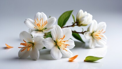 Naklejka premium Jasmine flowers depicted in full depth of field against a plain background
