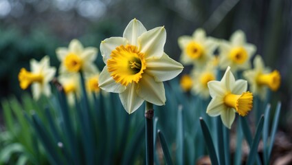 Close-up of vibrant yellow daffodils flowers