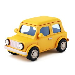A cheerful yellow cartoon car on a plain background.