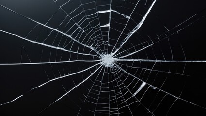 Fototapeta premium Broken glass screen overlay with crack effect on black background