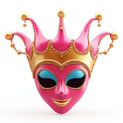 Naklejka premium Pink jester mask with alien-like features.