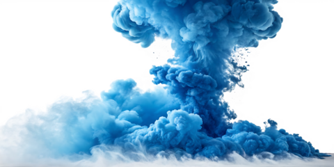 A blue smoke explosion border PNG isolated on white background.AI GENERATED