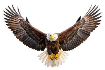a spread wing bald eagle soars in the sky isolated on white background PNG , AI GENERATED