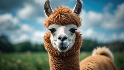 Obraz premium Adorable alpaca with funny face at the farm