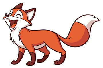 Obraz premium Cheerful Cartoon Fox Laughing Playful Orange & White Character on Green Hill Background