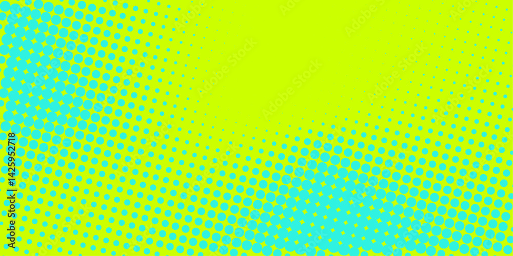 Poster Vector halftone pattern, gradient background with faded dots. Retro pixeleted blue-green texture. Anime or manga comic book 