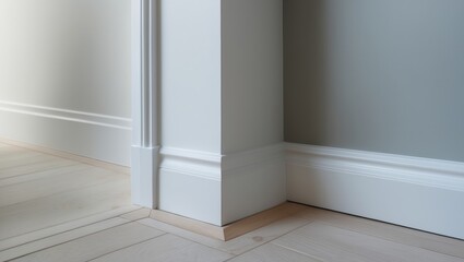 Intricate molding and plinth on corner flooring close-up