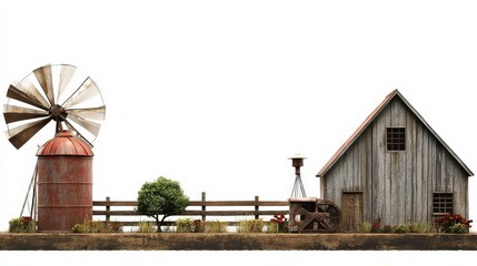 Obraz premium Handmade Farm Life Scene on White Background