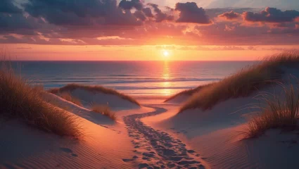 Wanddecoratie Noordzee Sunset Invitation Over Ocean from Dune with Coastal Nature Scene  ©  AugmentArt