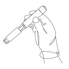 One continuous single drawing line art flat doodle medicine, syringe, diabetes, hand, pen, overweight, weight. Isolated image hand draw contour on a white background, hand drawn, not AI