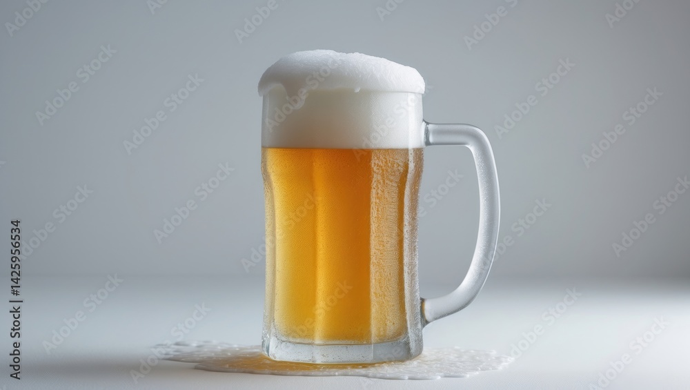 Aufkleber chilled beer mug with frothy head isolated on white background