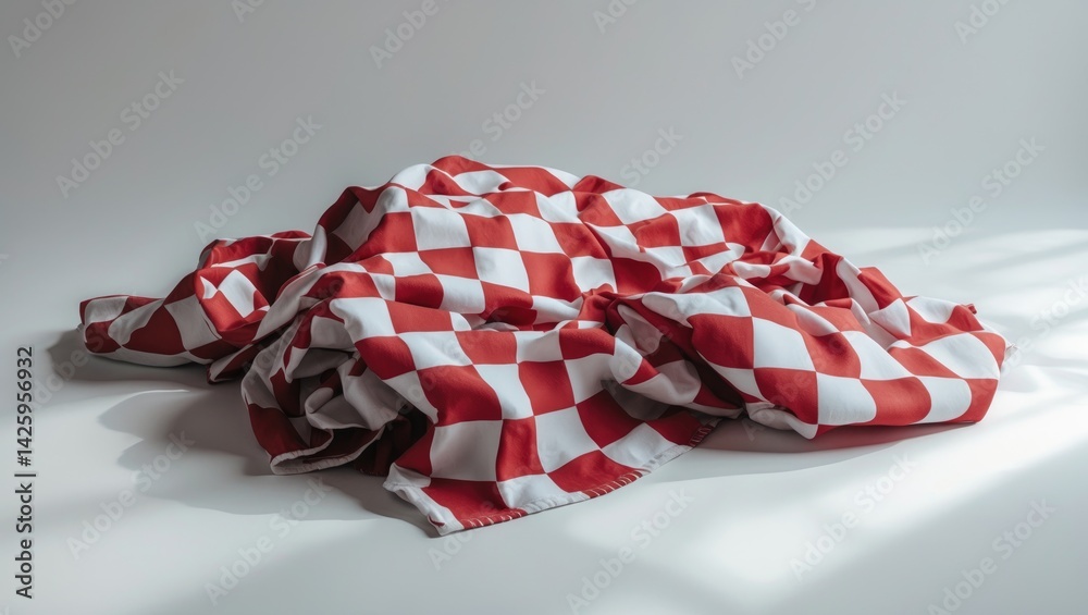 Poster wrinkled checkered napkin with tartan pattern isolated on white background