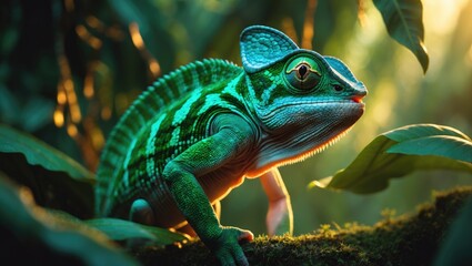 Fototapeta premium Indian Chameleon blending seamlessly into lush natural habitat