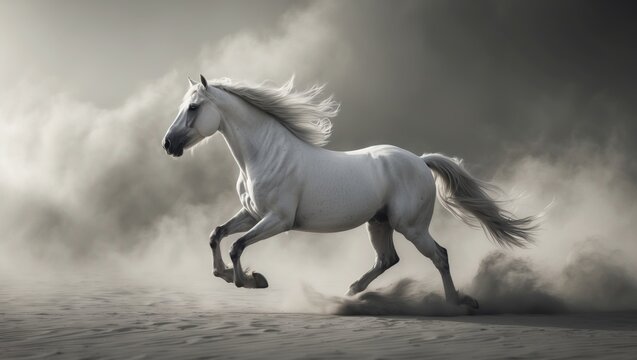 Arabian horse galloping across desert landscape