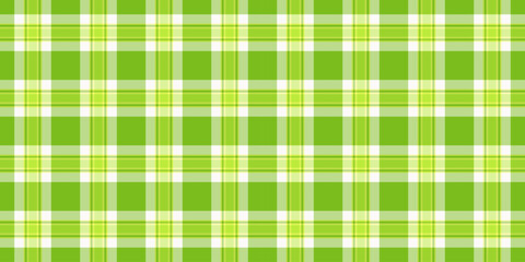Asymmetric seamless plaid texture, top vector textile tartan. Skill check background pattern fabric in green and lime colors.