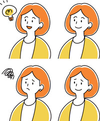 色々な表情のオフィスの女性のイラストセット