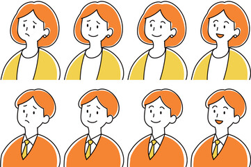 色々な表情のスーツの男性と女性のイラストセット