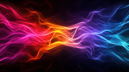 Obraz premium Futuristic abstract background featuring vibrant neon lights in shades of pink, orange, purple, and blue, creating dynamic and energetic atmosphere