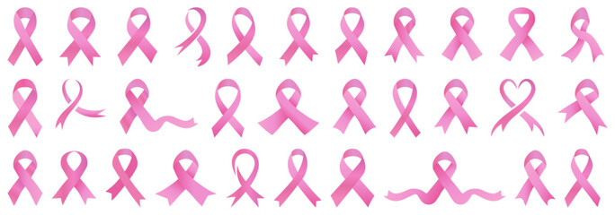 Set of pink cancer ribbon. Cancer ribbon collection