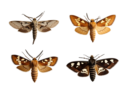 Stunning Moth Species: Four Diverse Specimens transparent background