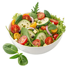 Salad bowl png healthy vegetable mix png fresh greens dish png white background image