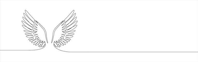 Wings continuous one line drawing. Angel wing symbol. Vector illustration.