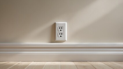 Interior design detail with wall power outlet and baseboard molding
