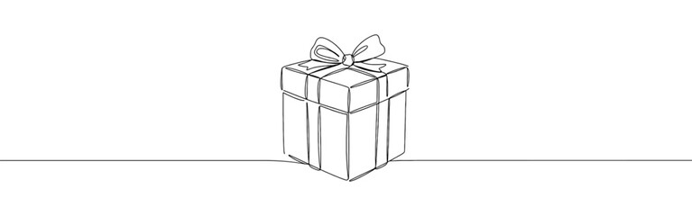 Present gift box continuous one line drawing. Surprise, presents symbol. Vector illustration.