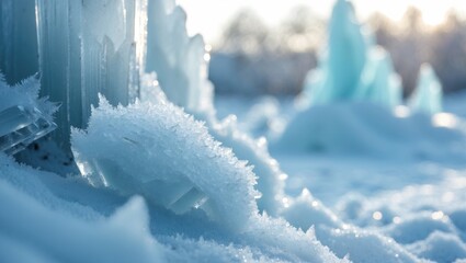Frozen Path Close-Up Featuring Beautiful Ice Stalactites and Winter Texture