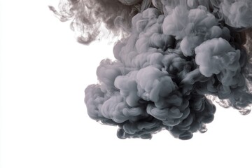 Dense gray smoke puff creating a dramatic visual effect against a clean white backdrop