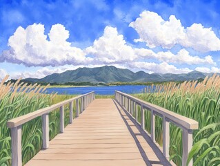 Boardwalk Serenity Lakeside Path to Mountain Majesty