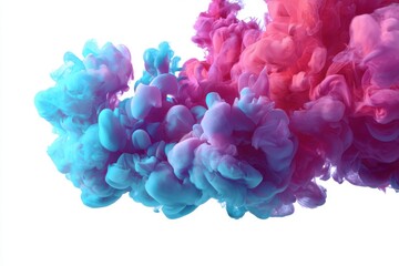 Fototapeta premium Colored smoke in pink and blue hues floats delicately on a white background, creating a vibrant and artistic display